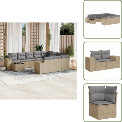 Tavolo da giardino - vidaXL Set Divani da Giardino 11 pz con Cuscini Beige in Polyrattan - Rattan PE
