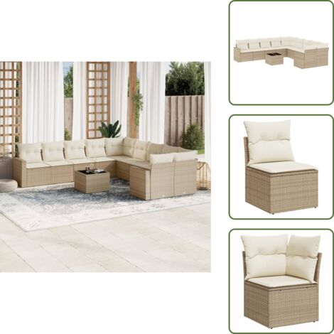 Tavolo da giardino - vidaXL Set Divani da Giardino 11 pz con Cuscini Beige in Polyrattan - Rattan PE