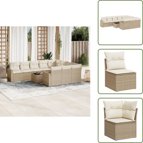 Tavolo da giardino - vidaXL Set Divani da Giardino 11 pz con Cuscini Beige in Polyrattan - Rattan PE