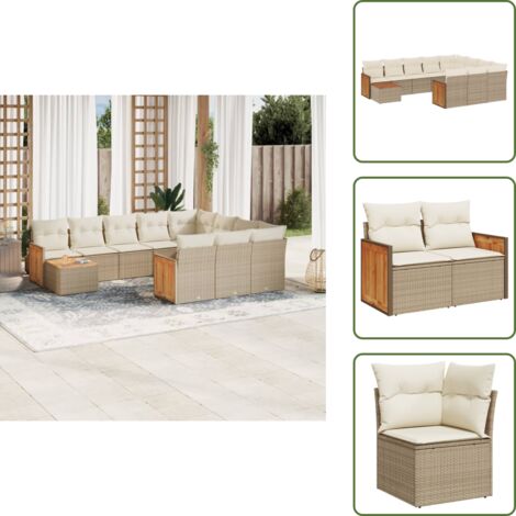 Tavolo da giardino - vidaXL Set Divani da Giardino 11 pz con Cuscini Beige in Polyrattan - Rattan PE