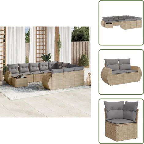 Tavolo da giardino - vidaXL Set Divani da Giardino 11 pz con Cuscini Beige in Polyrattan - Rattan PE