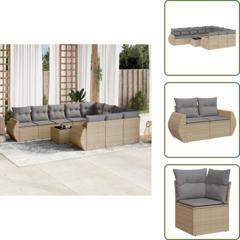 Tavolo da giardino - vidaXL Set Divani da Giardino 11 pz con Cuscini Beige in Polyrattan - Rattan PE