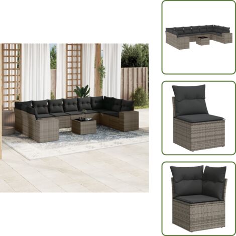 Tavolo da giardino - vidaXL Set Divani da Giardino 11 pz con Cuscini in Polyrattan Grigio - Arredamento da esterno
