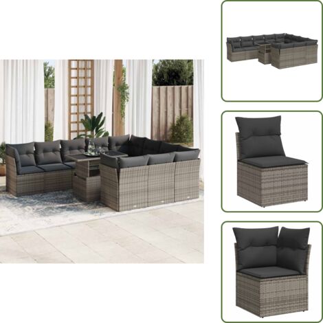 Tavolo da giardino - vidaXL Set Divani da Giardino 11 pz con Cuscini in Polyrattan Grigio - Arredamento da esterno