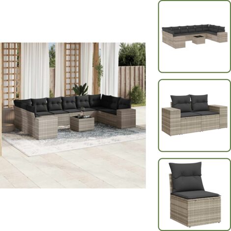 Tavolo da giardino - vidaXL Set Divani da Giardino 11 pz con Cuscini in Polyrattan Grigio - Arredamento da esterno