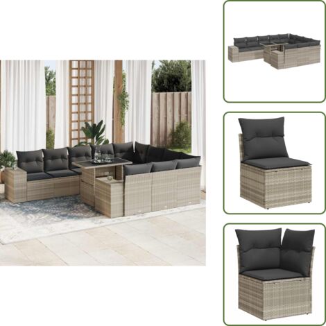 Tavolo da giardino - vidaXL Set Divani da Giardino 11 pz con Cuscini in Polyrattan Grigio - Mobili da esterno