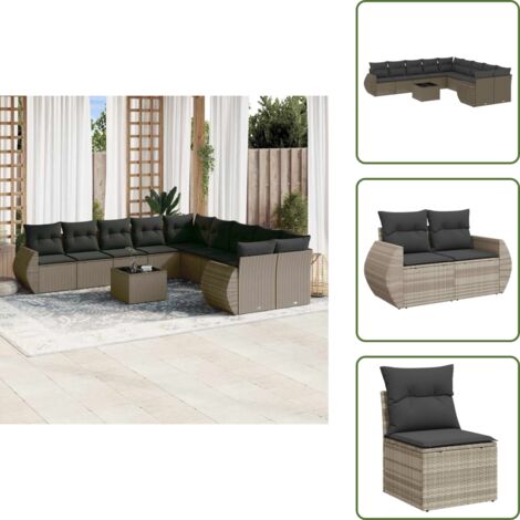 Tavolo da giardino - vidaXL Set Divani da Giardino 11 pz con Cuscini in Polyrattan Grigio - Rattan PE