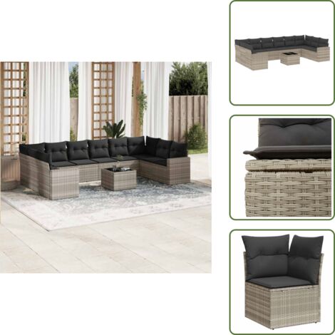Tavolo da giardino - vidaXL Set Divani da Giardino 11 pz con Cuscini in Polyrattan Grigio - Rattan PE