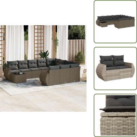 Tavolo da giardino - vidaXL Set Divani da Giardino 11 pz con Cuscini in Polyrattan Grigio - Rattan PE