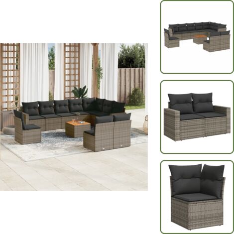 Tavolo da giardino - vidaXL Set Divani da Giardino 11 pz con Cuscini in Polyrattan Grigio - Rattan PE