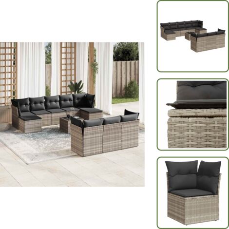 Tavolo da giardino - vidaXL Set Divani da Giardino 11 pz con Cuscini in Polyrattan Grigio - Rattan PE
