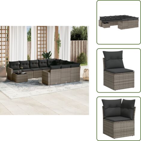 Tavolo da giardino - vidaXL Set Divani da Giardino 11 pz con Cuscini in Polyrattan Grigio - Rattan PE