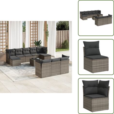 Tavolo da giardino - vidaXL Set Divani da Giardino 11 pz con Cuscini in Polyrattan Grigio - Rattan PE