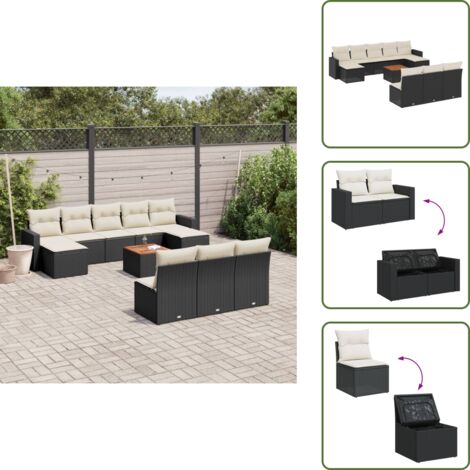 Tavolo da giardino - vidaXL Set Divani da Giardino 11 pz con Cuscini in Polyrattan Nero - Cuscini da giardino