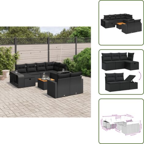Tavolo da giardino - vidaXL Set Divani da Giardino 11 pz con Cuscini in Polyrattan Nero - Mobili da esterno