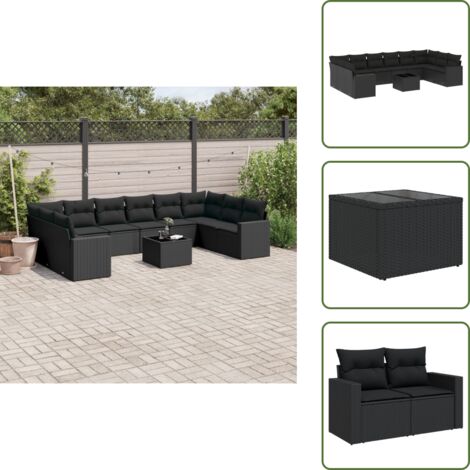 Tavolo da giardino - vidaXL Set Divani da Giardino 11 pz con Cuscini in Polyrattan Nero - Rattan PE