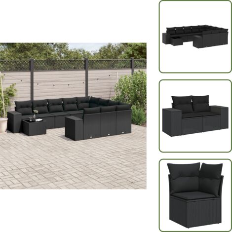 Tavolo da giardino - vidaXL Set Divani da Giardino 11 pz con Cuscini in Polyrattan Nero - Rattan PE