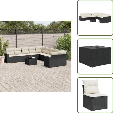 Tavolo da giardino - vidaXL Set Divani da Giardino 11 pz con Cuscini in Polyrattan Nero - Rattan PE