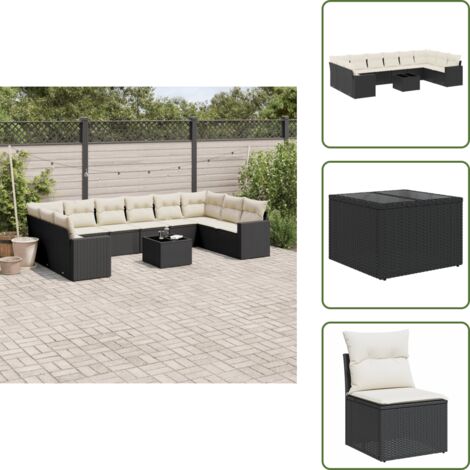 Tavolo da giardino - vidaXL Set Divani da Giardino 11 pz con Cuscini in Polyrattan Nero - Rattan PE