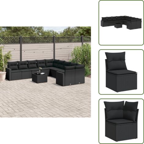 Tavolo da giardino - vidaXL Set Divani da Giardino 11 pz con Cuscini in Polyrattan Nero - Rattan PE