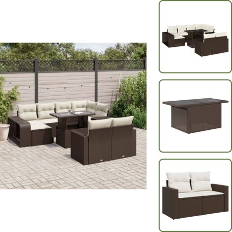 Tavolo da giardino - vidaXL Set Divani da Giardino 11 pz con Cuscini Polyrattan Marrone - Mobili da esterno
