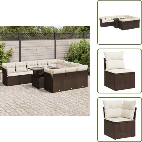 Tavolo da giardino - vidaXL Set Divani da Giardino 11 pz con Cuscini Polyrattan Marrone - Rattan PE