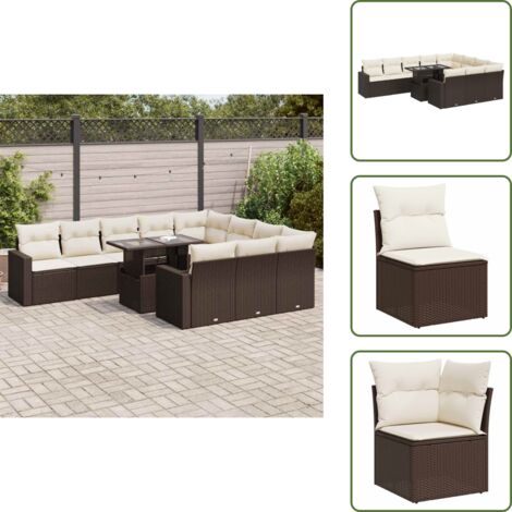 Tavolo da giardino - vidaXL Set Divani da Giardino 11 pz con Cuscini Polyrattan Marrone - Rattan PE