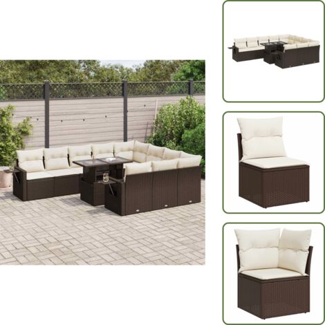 Tavolo da giardino - vidaXL Set Divani da Giardino 11 pz con Cuscini Polyrattan Marrone - Rattan PE