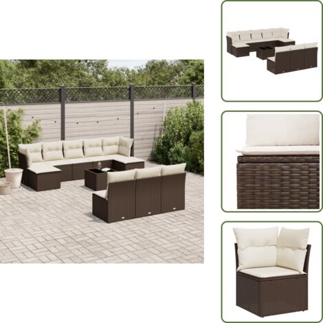 Tavolo da giardino - vidaXL Set Divani da Giardino 11 pz con Cuscini Polyrattan Marrone - Rattan PE