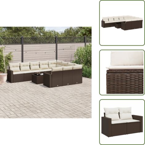 Tavolo da giardino - vidaXL Set Divani da Giardino 11 pz con Cuscini Polyrattan Marrone - Rattan PE