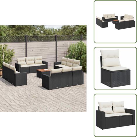Tavolo da giardino - vidaXL Set Divani da Giardino 13pz con Cuscini Nero in Polyrattan - Cuscini da giardino