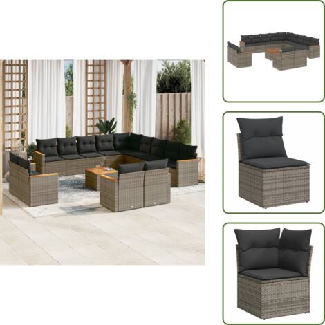 Tavolo da giardino - vidaXL Set Divani da Giardino 14pz con Cuscini in Polyrattan Grigio - Rattan PE