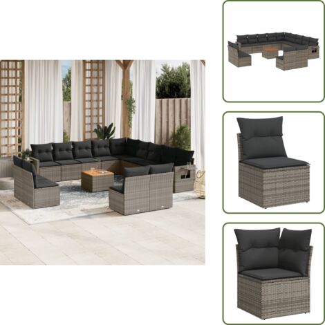 Tavolo da giardino - vidaXL Set Divani da Giardino 14pz con Cuscini in Polyrattan Grigio - Rattan PE