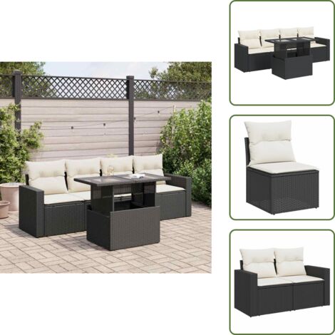 Tavolo da giardino - vidaXL Set Divani da Giardino 5 pz con Cuscini in Polyrattan Nero - Cuscini da giardino