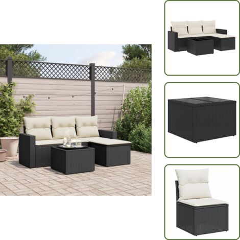 Tavolo da giardino - vidaXL Set Divani da Giardino 5 pz con Cuscini in Polyrattan Nero - Rattan PE