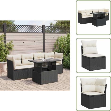 Tavolo da giardino - vidaXL Set Divani da Giardino 5 pz con Cuscini in Polyrattan Nero - Rattan PE