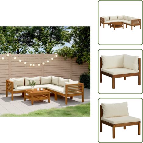 Tavolo da giardino - vidaXL Set Divani da Giardino 6 pz con Cuscini Crema in Legno Acacia - Mobili da esterno
