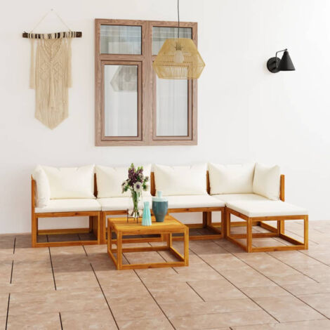 Tavolo da giardino - vidaXL Set Divani da Giardino 6 pz con Cuscini Crema Massello Acacia - Divano angolare