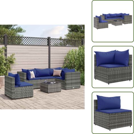 Tavolo da giardino - vidaXL Set Divani da Giardino 6 pz con Cuscini in Polyrattan Grigio - Cuscini per divano