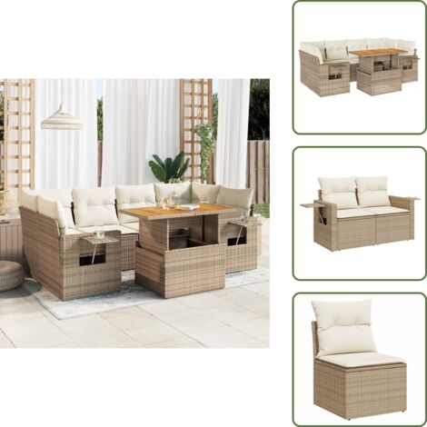 Tavolo da giardino - vidaXL Set Divani da Giardino 7 pz con Cuscini Beige in Polyrattan - Arredamento da esterno