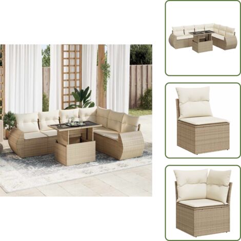 Tavolo da giardino - vidaXL Set Divani da Giardino 7 pz con Cuscini Beige in Polyrattan - Arredamento da esterno