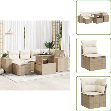 Tavolo da giardino - vidaXL Set Divani da Giardino 7 pz con Cuscini Beige in Polyrattan - Mobili da esterno