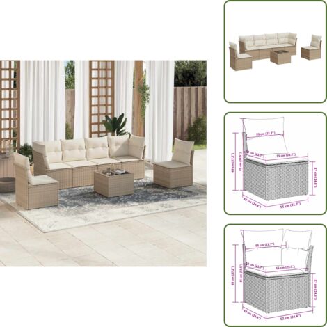 Tavolo da giardino - vidaXL Set Divani da Giardino 7 pz con Cuscini Beige in Polyrattan - Rattan PE