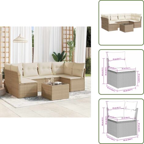 Tavolo da giardino - vidaXL Set Divani da Giardino 7 pz con Cuscini Beige in Polyrattan - Rattan PE