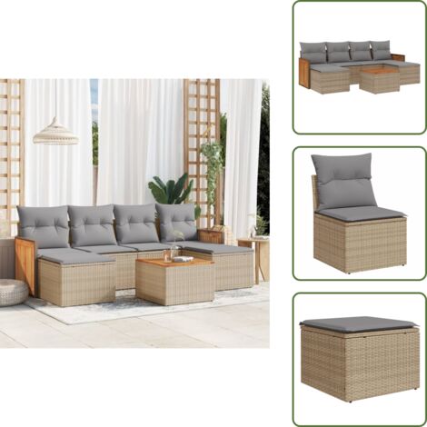 Tavolo da giardino - vidaXL Set Divani da Giardino 7 pz con Cuscini Beige in Polyrattan - Rattan PE