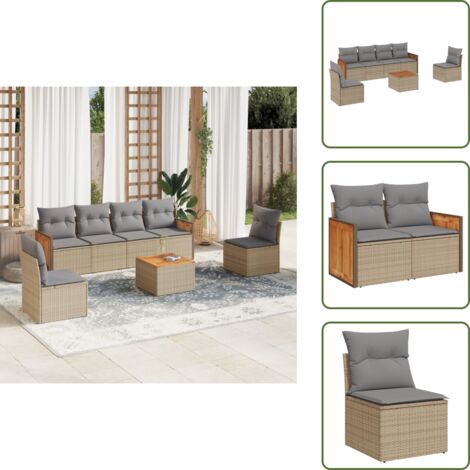 Tavolo da giardino - vidaXL Set Divani da Giardino 7 pz con Cuscini Beige in Polyrattan - Rattan PE