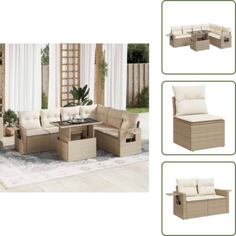 Tavolo da giardino - vidaXL Set Divani da Giardino 7 pz con Cuscini Beige in Polyrattan - Rattan PE