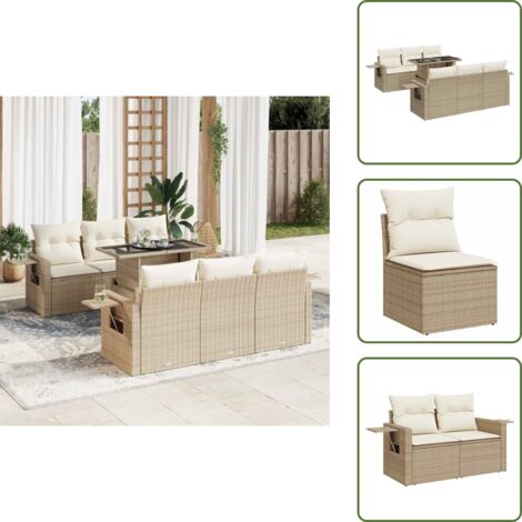 Tavolo da giardino - vidaXL Set Divani da Giardino 7 pz con Cuscini Beige in Polyrattan - Rattan PE