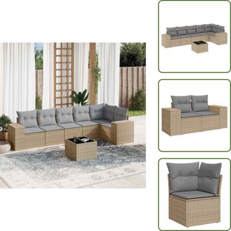 Tavolo da giardino - vidaXL Set Divani da Giardino 7 pz con Cuscini Beige in Polyrattan - Rattan PE