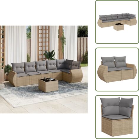 Tavolo da giardino - vidaXL Set Divani da Giardino 7 pz con Cuscini Beige in Polyrattan - Rattan sintetico